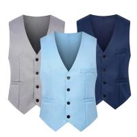Chaleco de traje de Color puro para hombre, chaleco de negocios ajustado de un solo pecho, chaleco Formal con cuello en V para hombre, chaleco para hombre - details 3