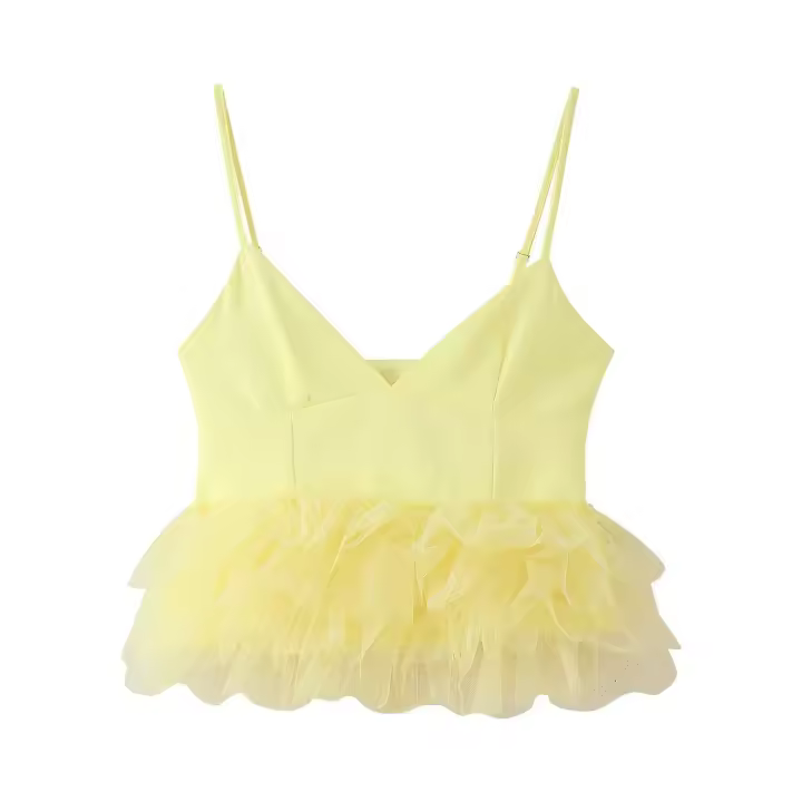 OUWU- Para Mujer, Top Corto Con Volantes Y Tirantes, Top Sexy De Tul Con Espalda Descubierta, Camisola De Verano Para Mujer, Top Corto Para Mujer - 1