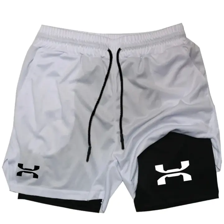 Pantalones cortos para correr para hombre, shorts 2 en 1 de secado rápido para gimnasio, entrenamiento, Fitness, trotar, Verano - 1