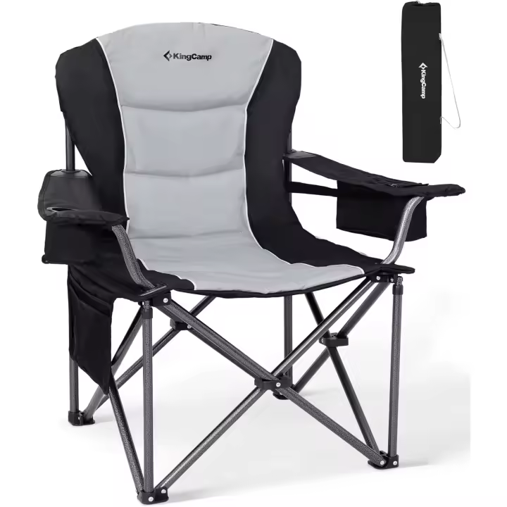 Camping Plegable, hasta 205 kg, Sillas de Camping Portátiles con Reposabrazos y Zona Lumbar Ajustable y Bolsa Térmica y Portavasos, Respaldo Alto Silla para Exterior Jardín Pesca - 1