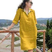 Vestido holgado de lino y algodón para mujer, talla grande, color sólido, primavera y verano - details 1