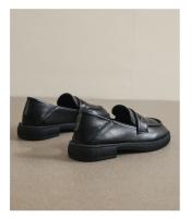 Mocasines planos de tacón grueso para mujer, estilo británico, de piel de becerro negra, talla grande 41-43 - details 3