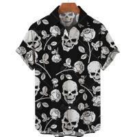 Diseño de moda de playa hawaiana, camisa con estampado de calavera 3D, ropa de calle informal retro, top de manga corta unisex de verano para hombre - details 7