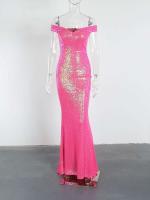 Vestido de fiesta con forro completo de lentejuelas rosa brillante, con tirantes, ajustado, acolchado, para noche y discoteca - details 8