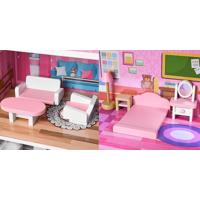 Casa de muñecas de madera con muebles y accesorios
