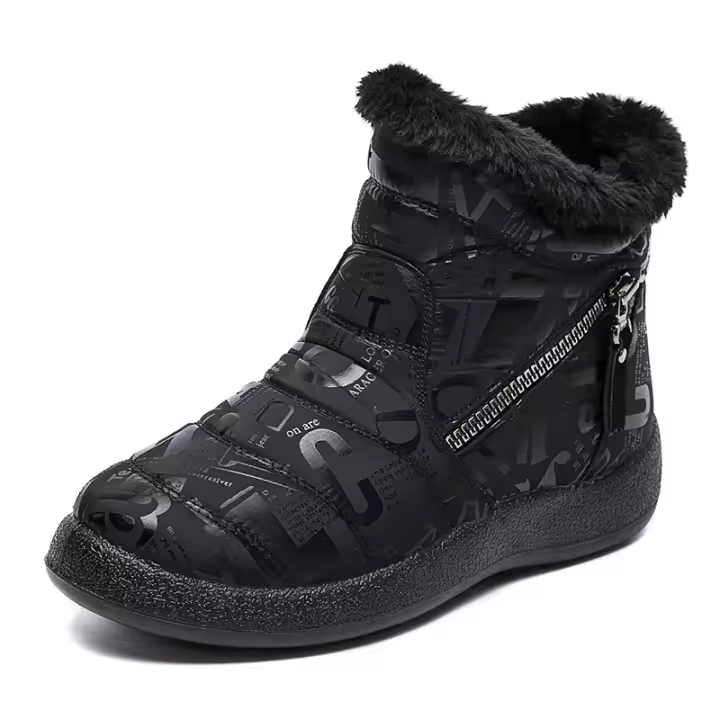 Botas de nieve con doble cremallera para mujer, botas cortas de invierno de barril corto de gran tamaño con botas de algodón - 1