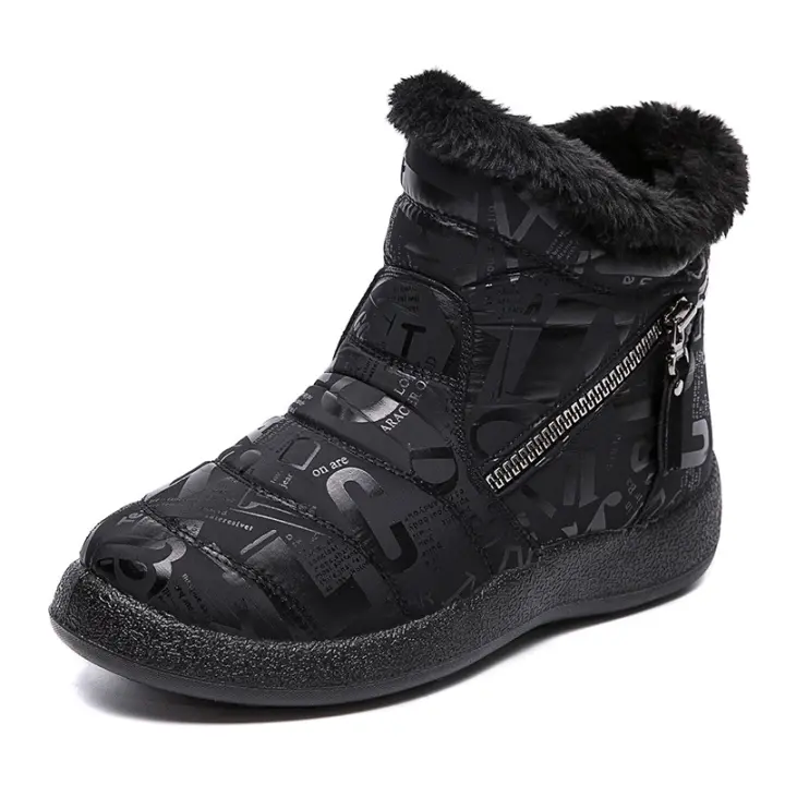 Botas de nieve con doble cremallera para mujer, botas cortas de invierno de barril corto de gran tamaño con botas de algodón - 1