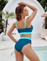 Traje de baño de dos piezas con bloques de color para mujer Bikini sexy con control de barriga y cintura - details 37