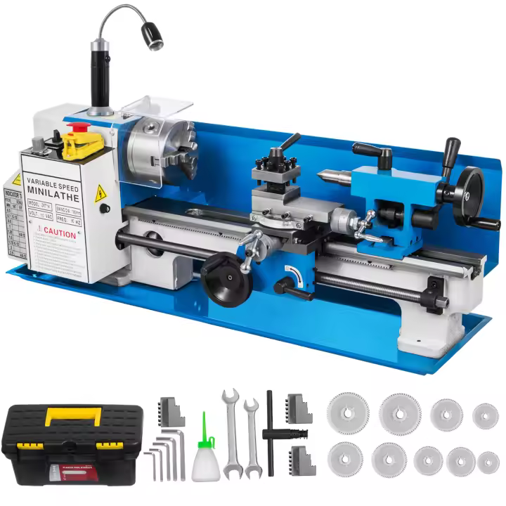 SucceBuy Mini torno de metal 550W Velocidad variable 50-2500RPM Torno de sobremesa de precisión 7x14 pulgadas para procesamiento y modelado de mini piezas - 1