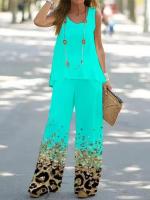Conjunto de 2 piezas para mujer, tops y pantalones estampados, chaleco elegante, pantalones - details 9