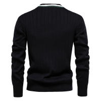 Suéter de manga larga con cuello en V para hombre, chaqueta de punto acanalada de color en contraste de moda - details 5