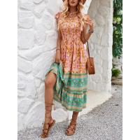 Vestido de verano con estampado bohemio, estilo de vacaciones, cuello en V, manga acampanada, moda para mujer - details 11