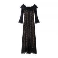 OUWU- Vestido De Manga Larga De Trompeta Con Cuello De Una Línea, Corte Ajustado, Sexy, Nuevo Estilo Europeo Y Americano - details 6