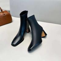 Zapatos de mujer de gran tamaño, tobillo de tacón de bloque cuadrado con cremallera, botas elásticas finas francesas - details 1