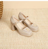 Zapatos de punta cuadrada con tacón grueso y tacón alto plano con hebilla de flor pequeña - details 31