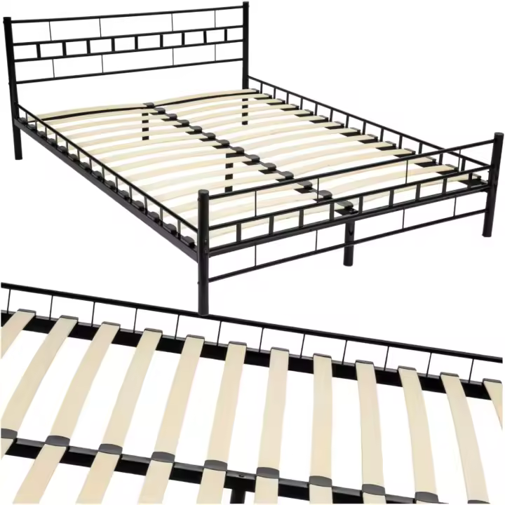 Cama de Boda de Acero Robusto Estructura de Acero con Somier de Láminas de Madera - 1