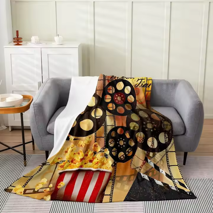 Manta de felpa vintage para cine, para niñas y niños, diseño de póster de cine, manta de franela, palomitas de maíz para todas las estaciones, manta de cama, decoración de habitación, decoración del hogar de moda antigua - 1
