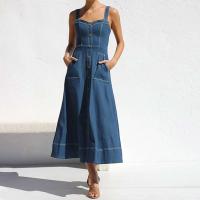 Vestido largo sin tirantes de cintura alta para mujer, sin tirantes, corte A, con bolsillos, primavera y verano - details 4