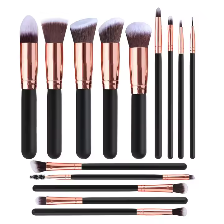 Explosivo Set de 14 Pinceles de Maquillaje Negro Suave para Ojos, Labios, Barba - 1