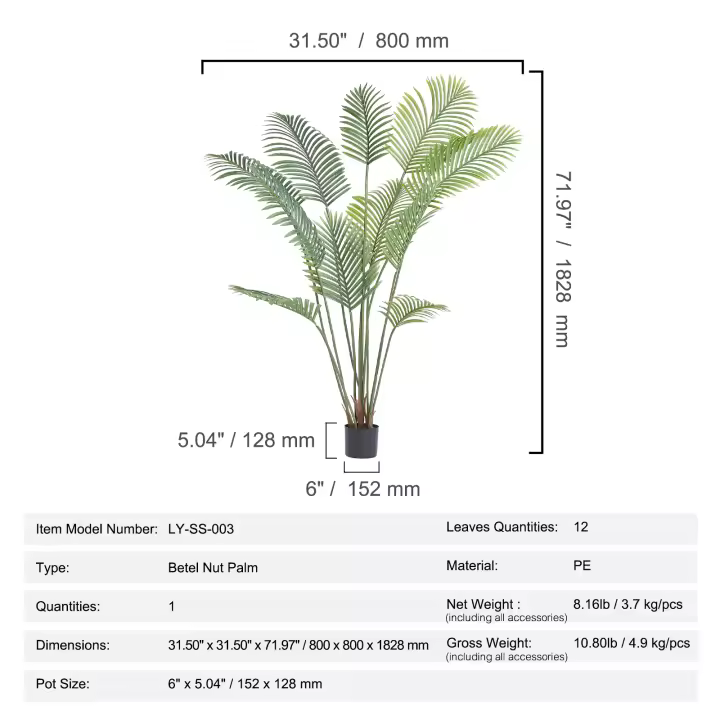 SucceBuy Palmera artificial, árbol falso verde realista para decoración del hogar, oficina, interior y exterior - 1