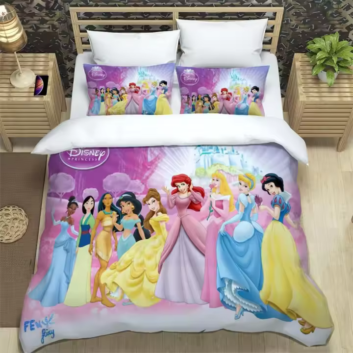Juego de Ropa de Cama de Princesa con Funda de Almohada de Microfibra Estampado Digital 3D para Cama Doble, Plana, Rey - 1