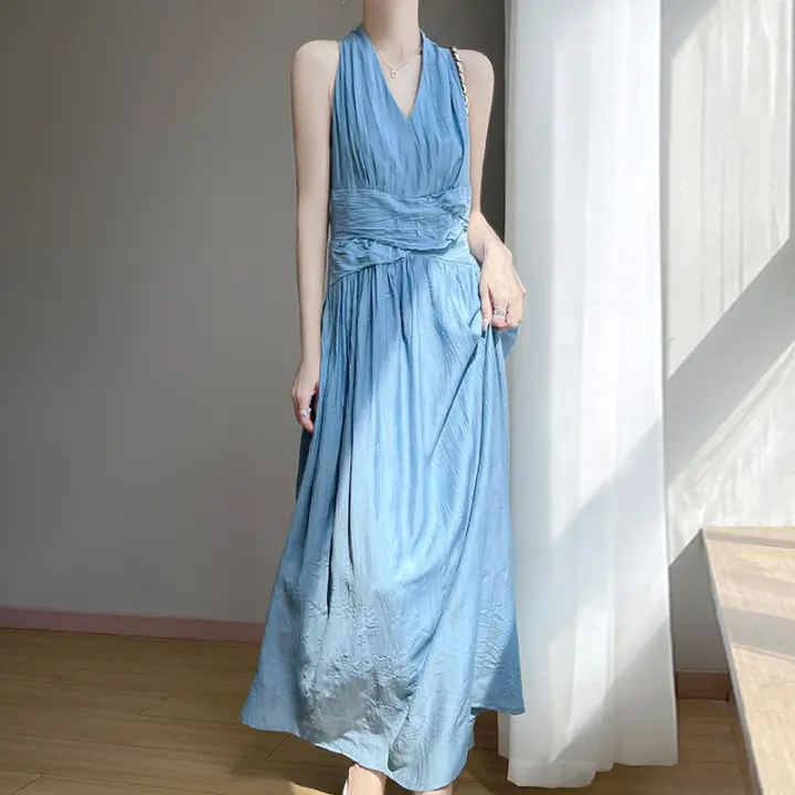 Vestido Largo de Crepé de Melocotón en Flor para Mujer verano 2025 Cuello en Capucha, Acolchado y Adelgazante Diseño Moda de Verano - 1