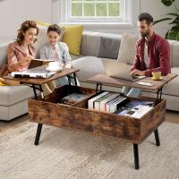 Mesa de Centro, Mesa de Centro Regulable en Altura, Extraíble, Extensible, Compartimento de Almacenaje Oculto Independiente, Tablero Elevable Doble, Mesa de Sofá de Salón, Color Nogal - details 14