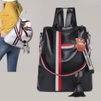 Mochila informal de gran capacidad, Correa desmontable con cremallera, bolso de hombro con colgante de oso, mochila con estampado de rayas - details 1