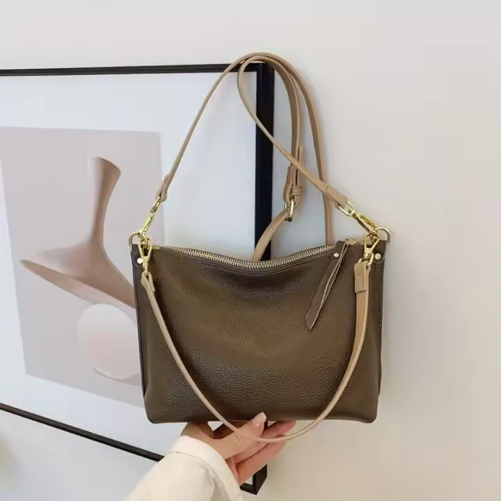 Bolso tote de cuero genuino de grano superior para mujer - Bolso convertible de hombro y bandolera |   Diseño minimalista y elegante, bolso premium para desplazamientos diarios, trabajo y viajes |   Transporte multidireccional: mano, hombro, muñeca |   Al - 1