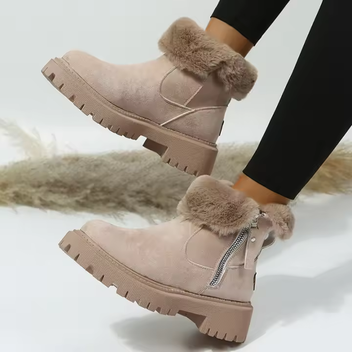 Botas de invierno de las mujeres de moda, zapatos de algodón cálidos y gruesos, forro de agarre a mitad de la pantorrilla, las mujeres de una sola pieza de invierno botas de ante tobillo - 1