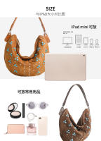 Bolso retro de mujer con remaches mate, bolso de mensajero portátil media luna, bolso de hombro, bolso de mano de gamuza. - details 5