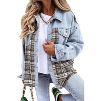 Chaqueta vaquera con estampado a cuadros para mujer, abrigos informales, tops de retazos, chaquetas femeninas, moda de invierno - details 1