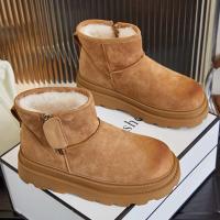 Botas de nieve hasta la rodilla con suela gruesa para mujer, estilo formal de cuero floral, popular felpa baja cálida para invierno - details 0