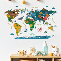 Pegatinas de Mapa Mundial de Dibujos Animados Autoadhesivas Vinílicas para Decoración de Pared de Habitación de Niños y Clase - details 0
