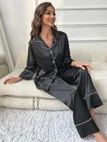 Ropa de dormir de satén de seda, pantalones con cuello ranurado, conjunto de camisón de 2 piezas, Tre y otra ropa informal para mujer - details 4