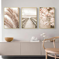 Póster Nórdico Minimalista de Flor y Hierba en Beige Decoración de Habitación Moderna Arte de Pared en Lienzo Pintura de Escena de Otoño - details 3