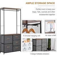 Cómoda con perchero, estructura de acero, 5 cajones, dormitorio, pasillo, muebles para el hogar, negro y marrón - details 3