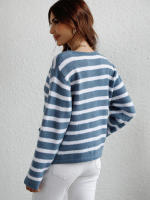 Cárdigan de punto a rayas para mujer, chaqueta Vintage con bolsillos, color rosa, otoño e invierno, 2023 - details 10