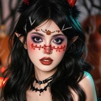 Tatuaje facial desechable para Halloween, pegatinas temporales impermeables de larga acción para mejillas, pegatinas transparentes de cara de murciélago aterrador para niños - details 5