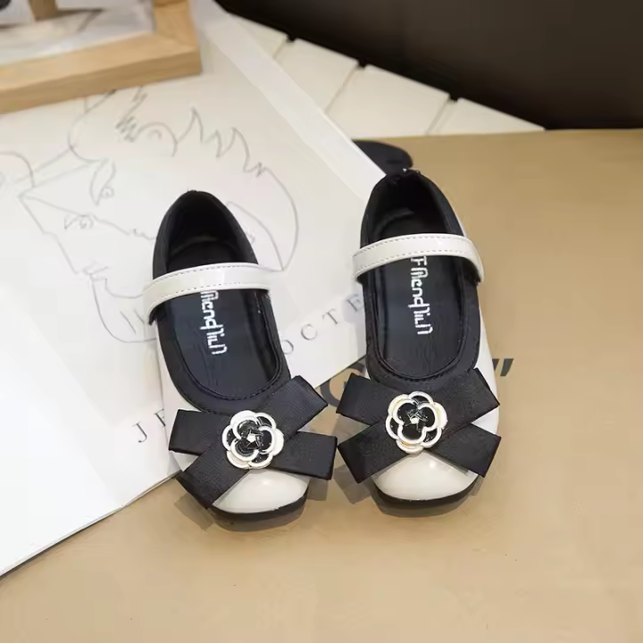 Zapatos de cuero para niñas, calzado versátil de estilo princesa, fondo suave, pajarita elegante para fiesta de boda, otoño, 2024 - 1