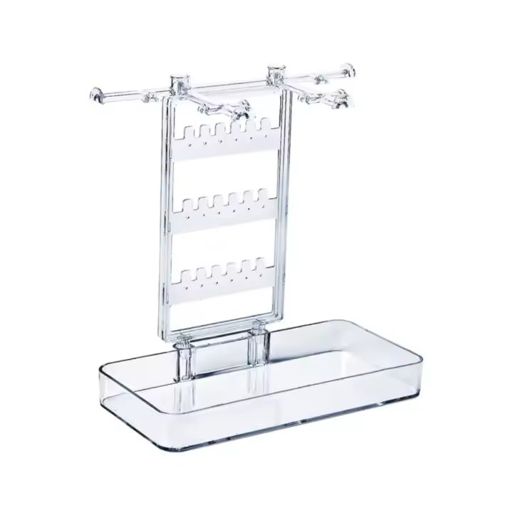 Estante de joyería de escritorio transparente con Base, soporte organizador para collares colgantes, bandeja de almacenamiento desmontable creativa - 1