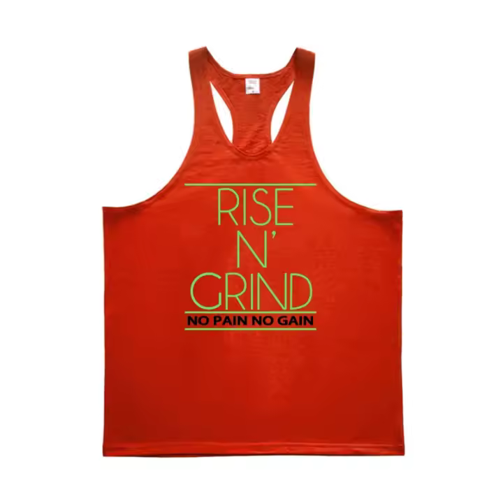 RISE N' GRIND NO PAIN NO GAIN Summer Raceback Gym Tank Tops Mens Cotton Bodybuilding Stringer Singlets Fitness Sleeveless Shirt - 1
