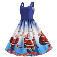 Women vintage spaghetti strap floral print high waist elegant sleeveless a-line party midi dress - details 42