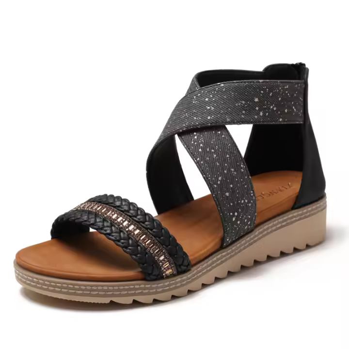 Sandalias de cuña tejidas con diamantes de imitación, nuevas sandalias romanas con plataforma de muffin con punta abierta de verano para mujer - 1