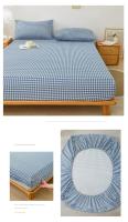 Bonenjoy-sábana ajustada de estilo a cuadros para el hogar, cubierta de cama transpirable, ropa de cama suave con banda elástica, sin funda de almohada, 1 unidad - details 6