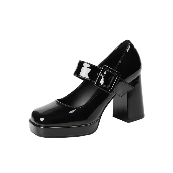 Zapatos Mary Jane de tacón alto con punta cuadrada, hebilla y tacón grueso. - 1
