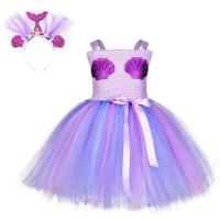Vestido de sirena para niñas, vestido de fiesta de princesa de Halloween, falda tutú de tul de malla arcoíris, escala de pez de lentejuelas tres - details 9
