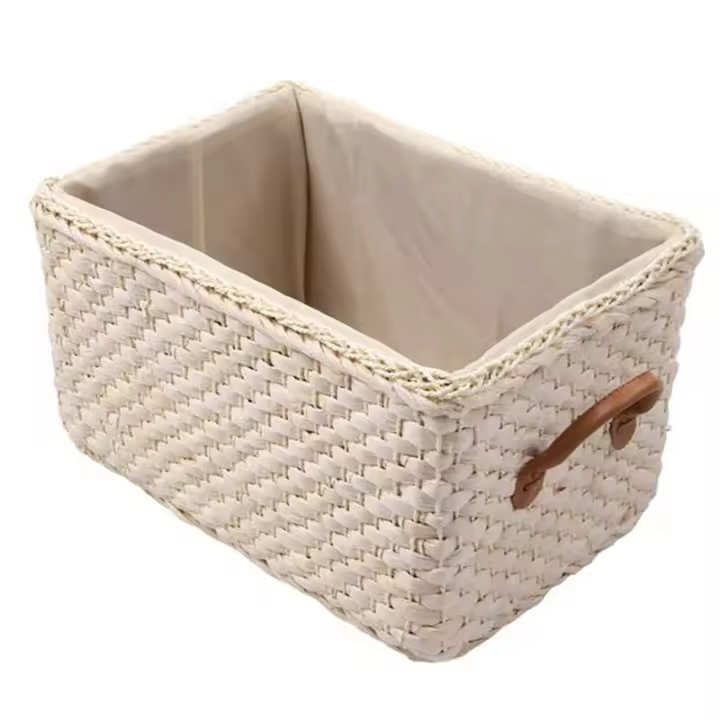 Cesta de almacenamiento tejida Manual, cestas de mimbre hechas a mano, organizador de artículos diversos, ropa, juguetes, contenedor de decoración, blanco - 1