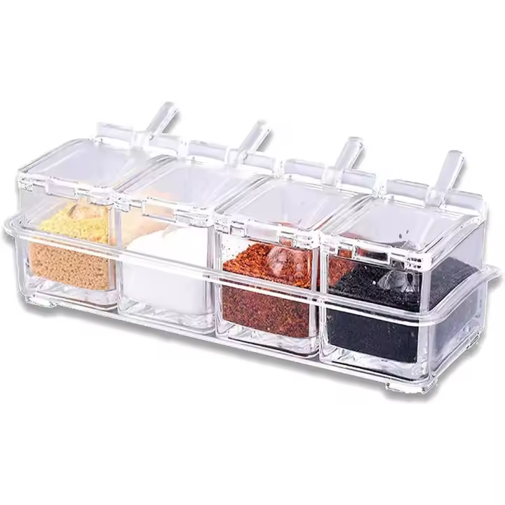 CA transparente, 4 recipientes de vidrio para condimentos con cucharas, pimienta ETA, especias, organizador de especias para camping - 1