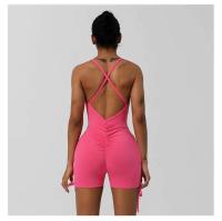 Mono de yoga para mujer, conjunto Fiess con cojín cruzado en la espalda, parte inferior del cuerpo de encaje, sin mangas, belleza, espalda, entrenamiento para correr - details 5